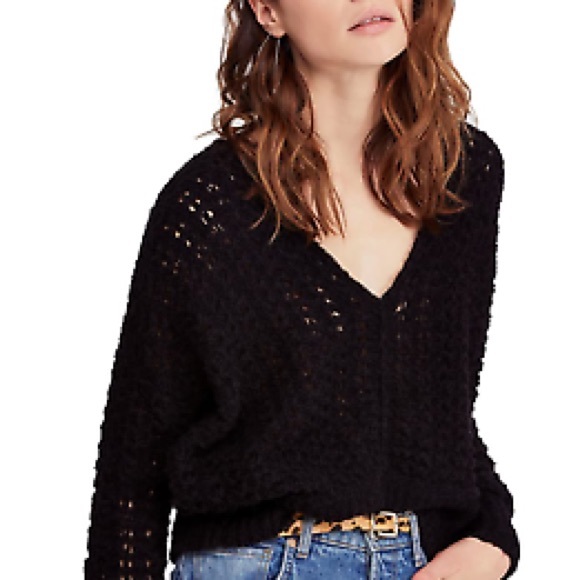 FREE PEOPLE Best Of You Crochet Sweater NWT XS Blk - Picture 2 of 4
